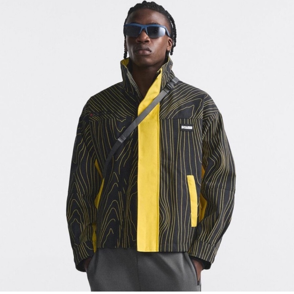 Zara Black Jacket with Yellow Trim Performance Jacket